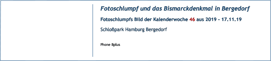 Fotoschlumpf und das Bismarckdenkmal in Bergedorf Fotoschlumpfs Bild der Kalenderwoche 46 aus 2019 - 17.11.19 Schloßpark Hamburg Bergedorf  Phone 8plus